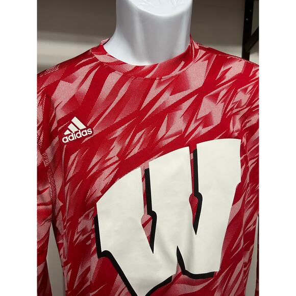 Adidas Climalite Shirt Wisconsin Badgers Red NCAA Gear Performance Top - Picture 2 of 3